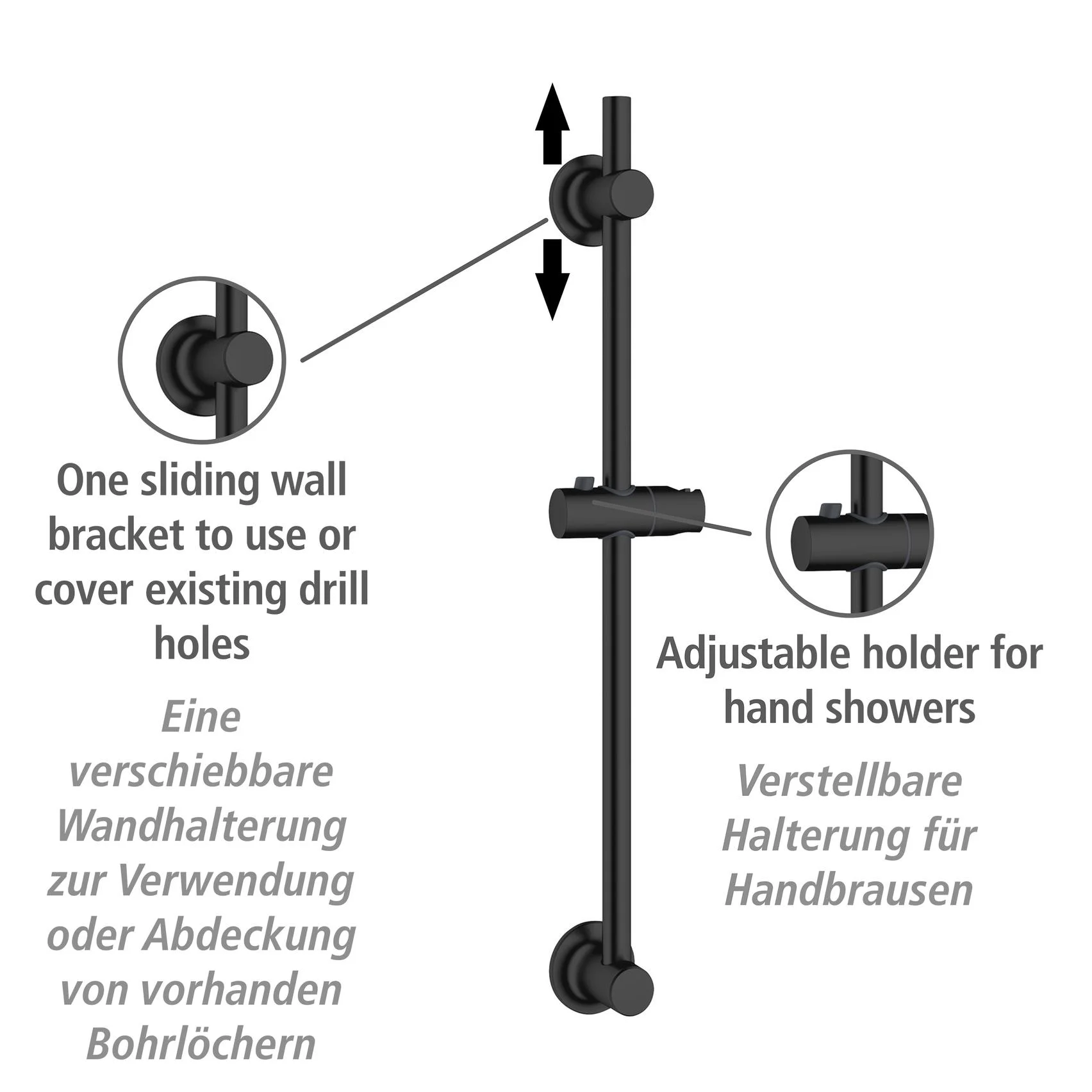 Duschstange ohne Bohren Schwarz, Befestigen ohne Bohren - 0