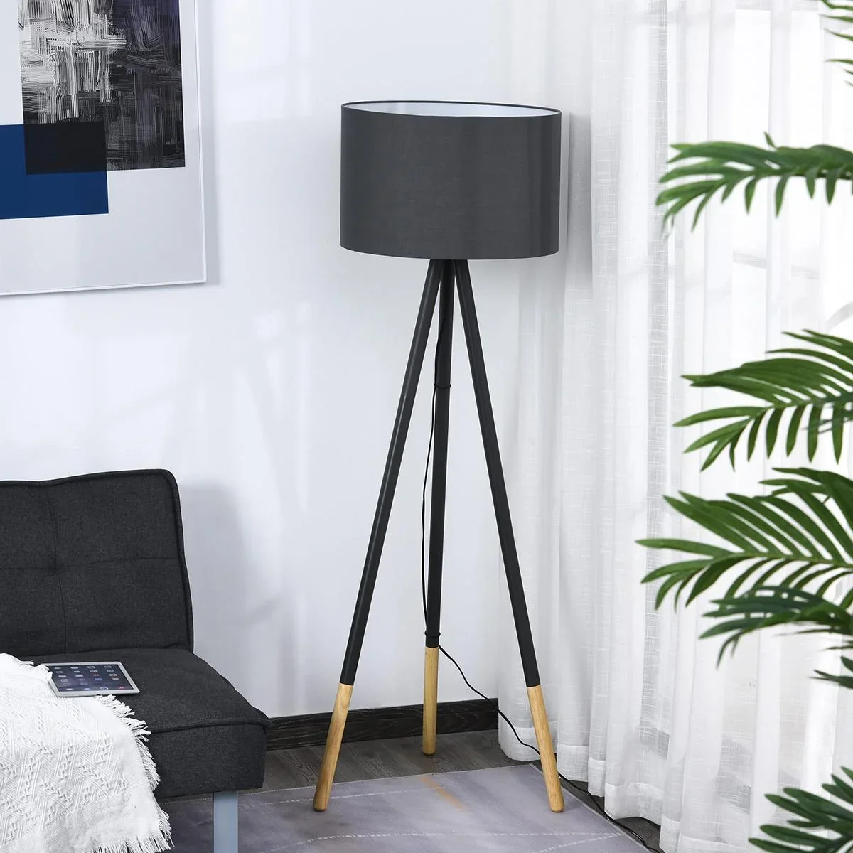 Design-Stehlampe mit Dreibein und Fußschalter Grau - 3