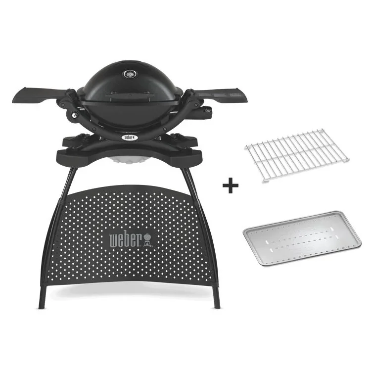 Gasgrill Q 1200 Stand, Black mit Hitzeschild und Bratenrost - 1