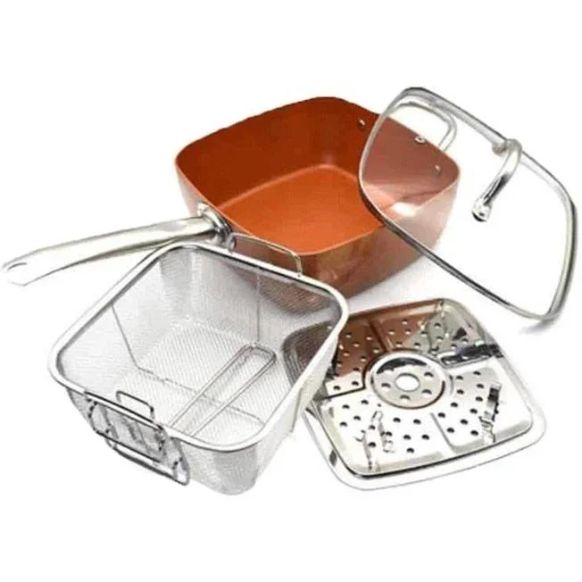 Quadratische Pfanne - Fritteuse - 2-in-1 - mit Korb - Kupfer - 2