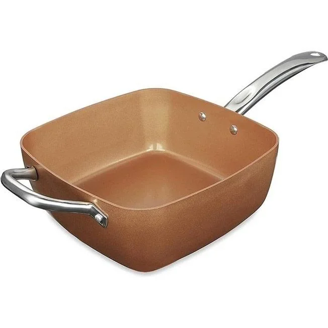 Quadratische Pfanne - Fritteuse - 2-in-1 - mit Korb - Kupfer - 7