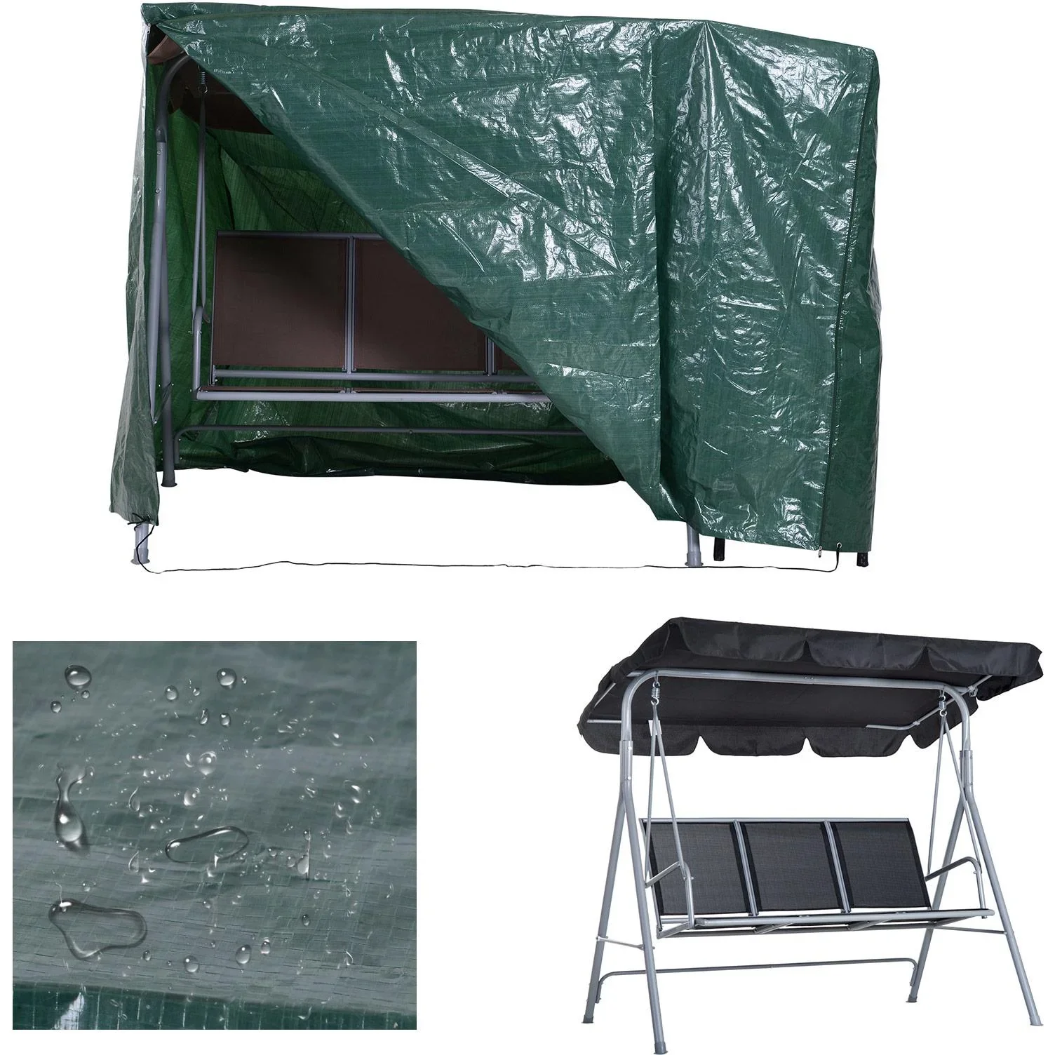 Abdeckplane Schutzhülle Gartenmöbel Abdeckhaube Wasserdicht UV-Schutz PE Grün 215 x 155 x 150 cm - 1