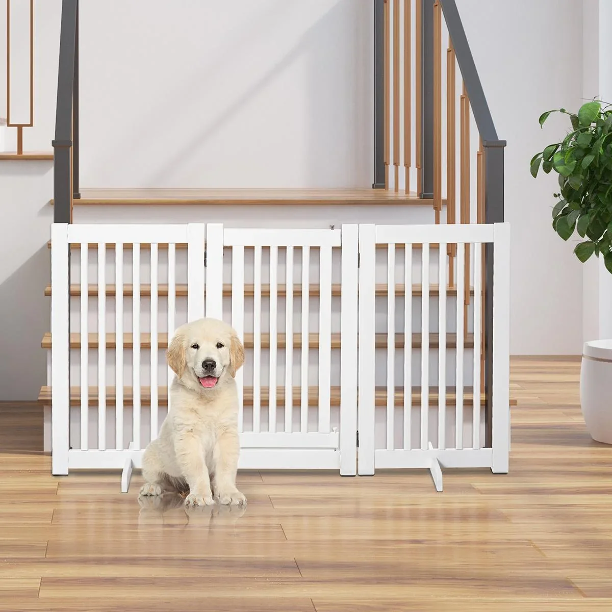 Absperrgitter für Hunde Schutzgitter Hundegitter Türschutzgitter Weiß 155 x 1,5 x 76 cm - 0