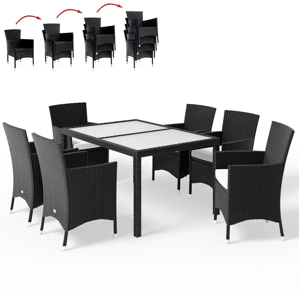 Garten-Set Polyrattan Milan 6+1 Set - Schwarz - 5