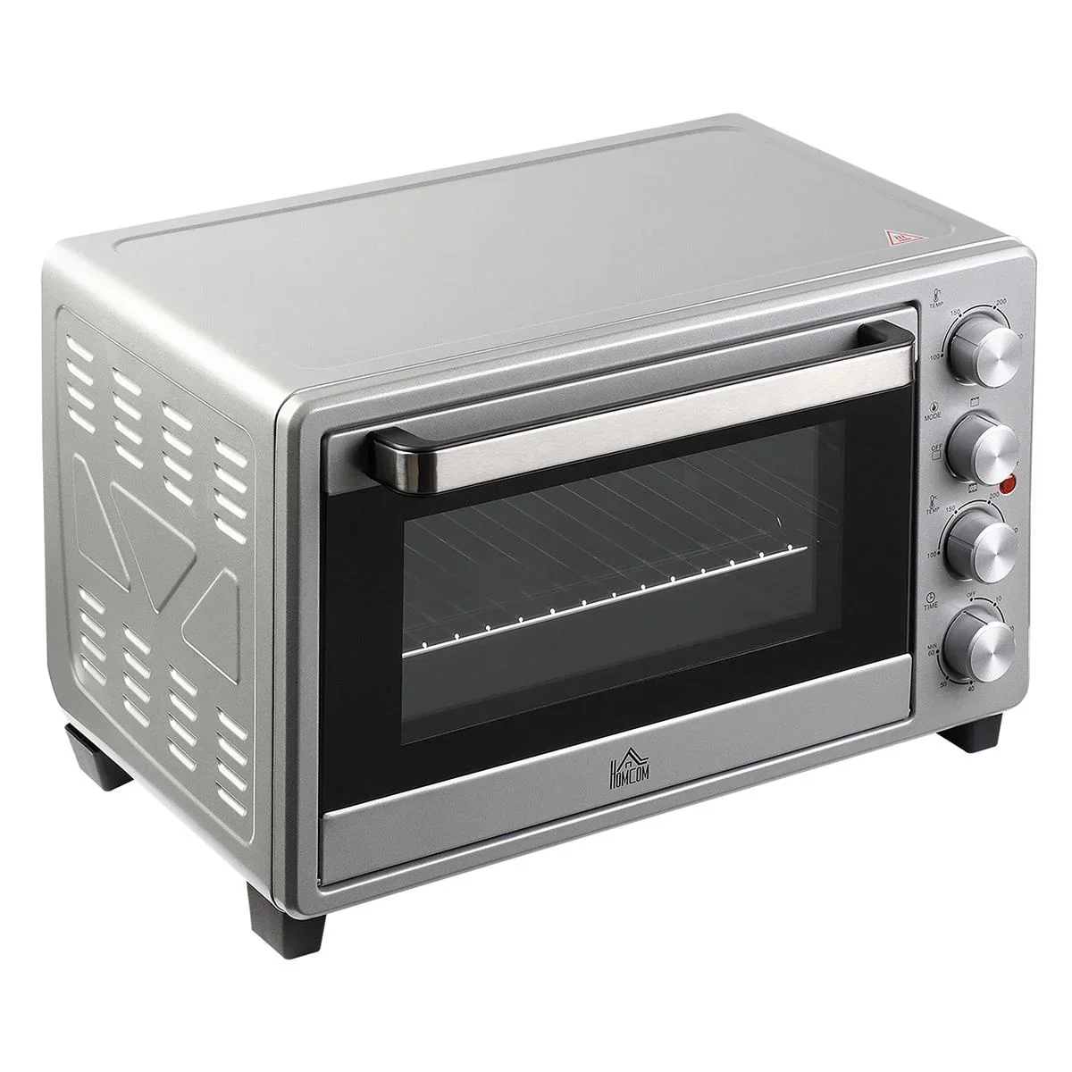 Minibackofen 32L mit Kochplatten Elektrischer Mini Ofen Drehspieß Boden mit Schlackenauffangwanne Metall Edelstahl Glas - 0