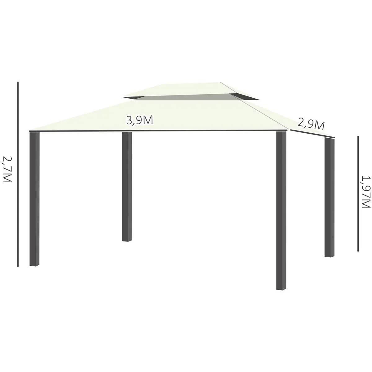 Gartenpavillon Pavillon Gartenzelt Festzelt Partyzelt mit 4 x Seitenwand wetterfest Aluminium Polyester Cremeweiß 3,9 x - 1