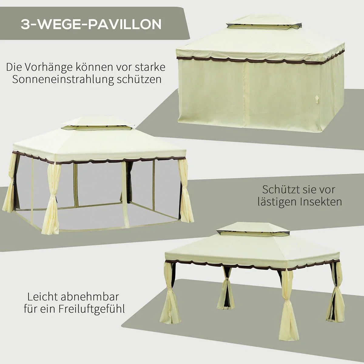 Gartenpavillon Pavillon Gartenzelt Festzelt Partyzelt mit 4 x Seitenwand wetterfest Aluminium Polyester Cremeweiß 3,9 x - 3