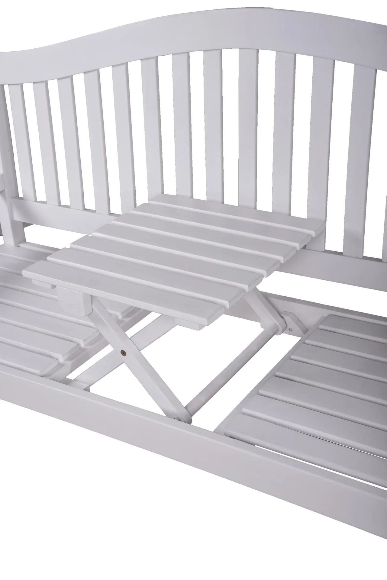 Bank SINGAPUR, mit hochklappbarem Tisch, Eukalyptus Grandis FSC 100% white washed - 3