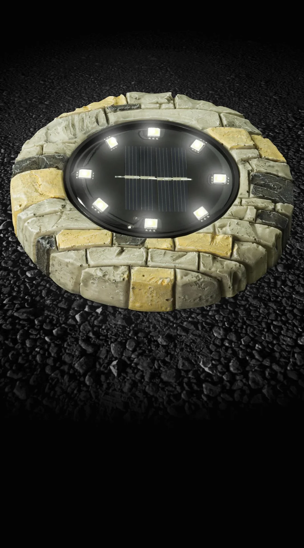 Solar-Bodenstrahler, Stein-Design, Beige, 2er-Set - 1