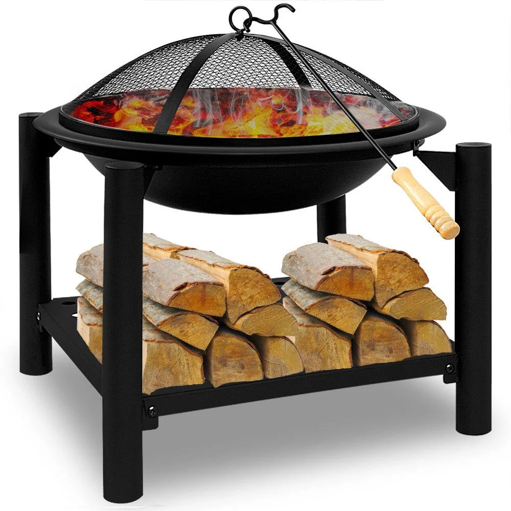 Feuerschale Stahl 55cm - mit Ablage und Stange - 1