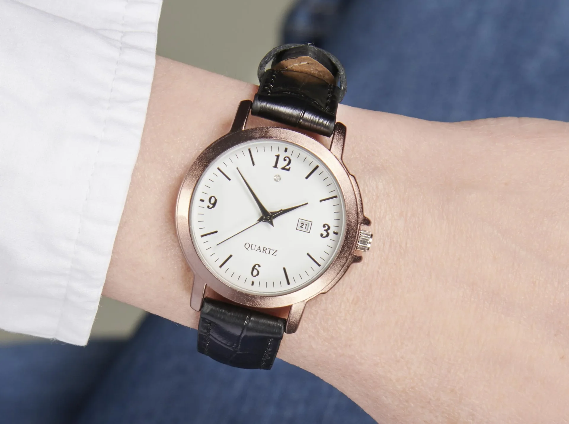 Uhren Set für Sie und Ihn - bronzefarben mit Echtlederarmband und Datumsanzeige - 0