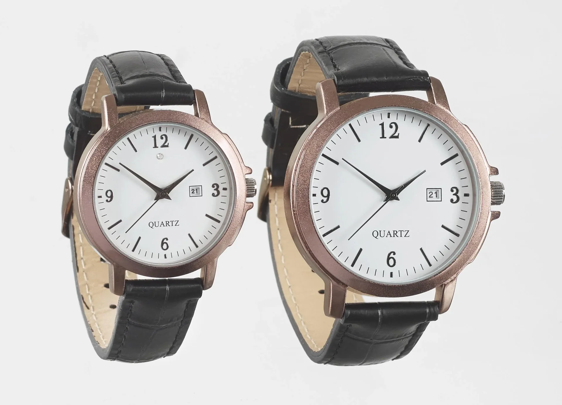 Uhren Set für Sie und Ihn - bronzefarben mit Echtlederarmband und Datumsanzeige - 1