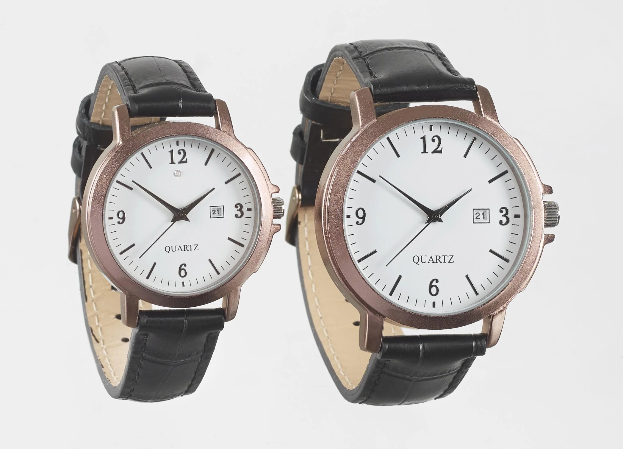 Uhren Set für Sie und Ihn - bronzefarben mit Echtlederarmband und Datumsanzeige - 1