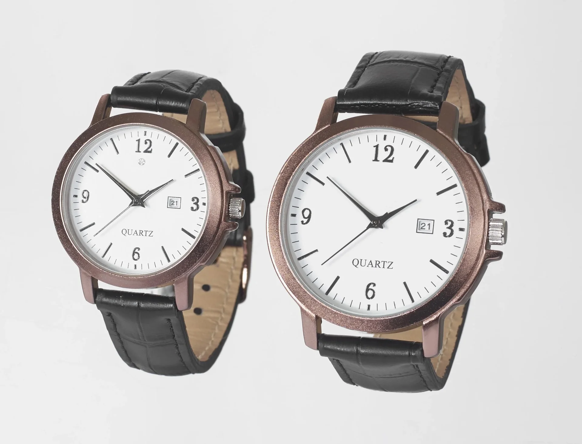 Uhren Set für Sie und Ihn - bronzefarben mit Echtlederarmband und Datumsanzeige - 4