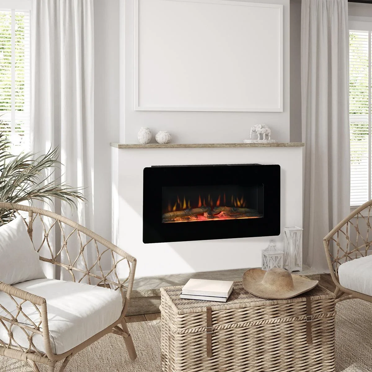 Elektrokamin Standkamin Kaminofen mit Flammeneffekt 1800/2000W Metall gehärtetes Glas Schwarz 91,4 x 11 x 44 cm - 1