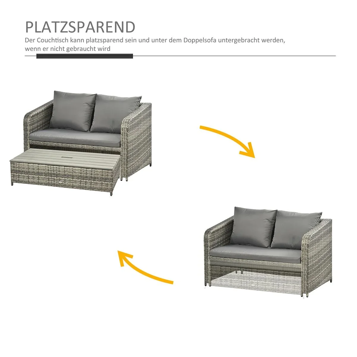 Polyrattan Sitzgarnitur 4 tlg. Sitzgruppe Gartenset Doppelsofa mit Hocker Tisch Sofagarnitur Gartenmöbel Set Lounge Grau - 4