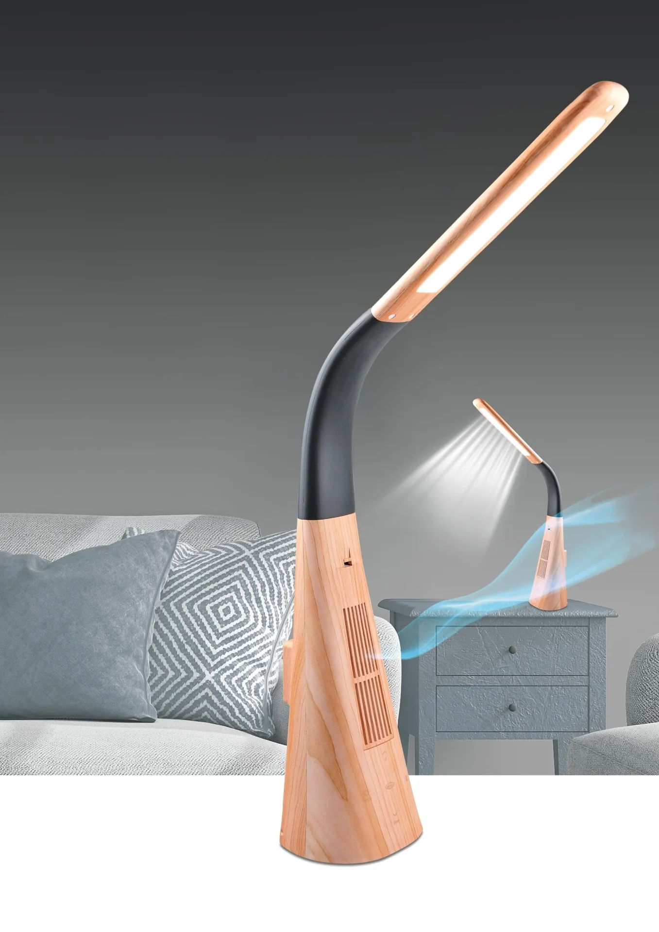LED Tischleuchte "Ionic Light" mit integriertem Lufterfrischer in Holzoptik - 6