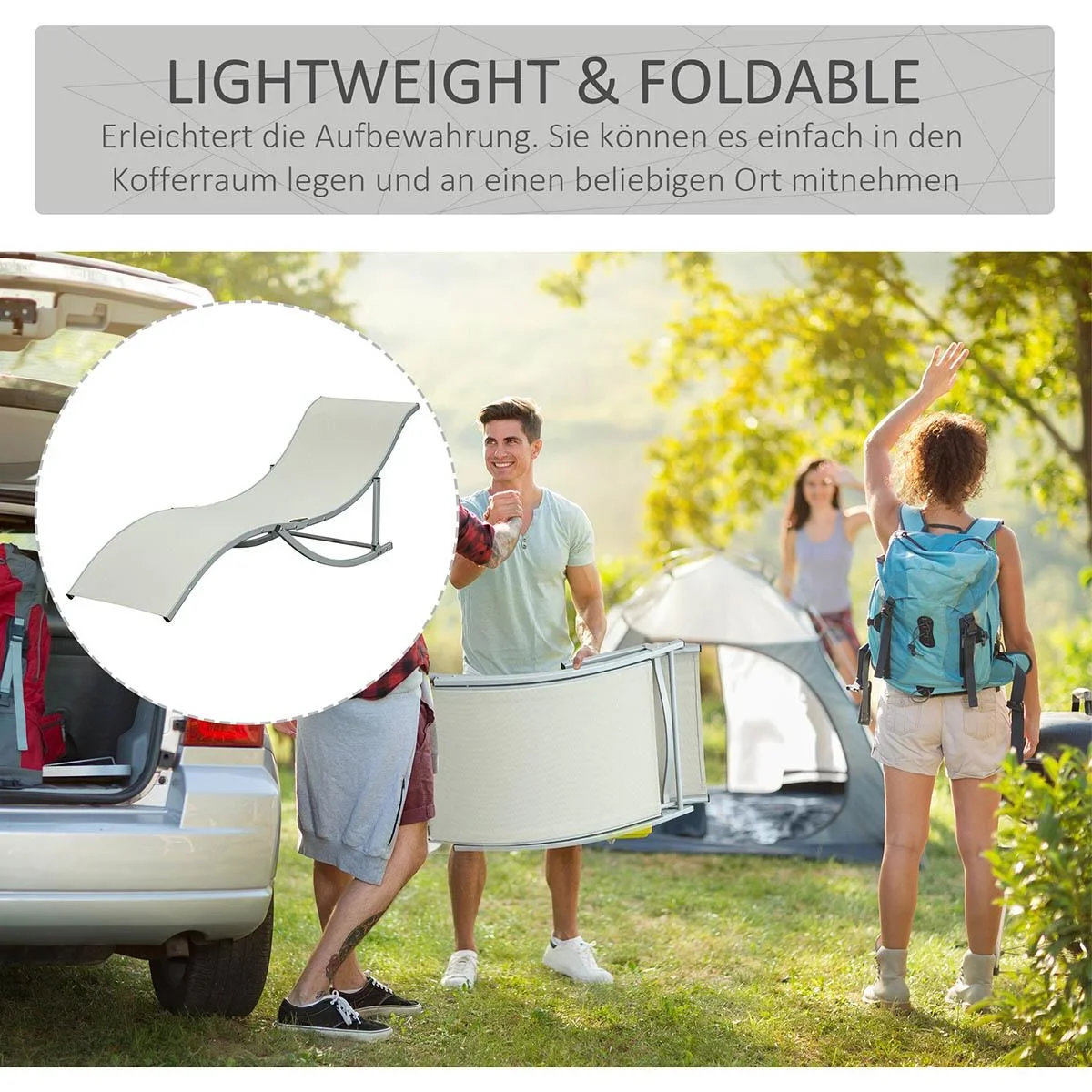 2er Set Sonnenliege Gartenliegen Stoffliege Relaxliege ergonomisch Aluminium Texteline Beige 165 x 61 x 63 cm - 0