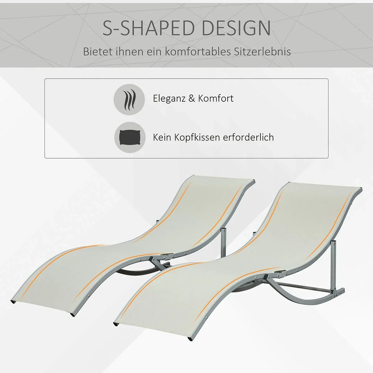 2er Set Sonnenliege Gartenliegen Stoffliege Relaxliege ergonomisch Aluminium Texteline Beige 165 x 61 x 63 cm - 1