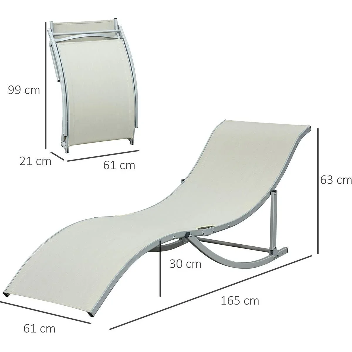 2er Set Sonnenliege Gartenliegen Stoffliege Relaxliege ergonomisch Aluminium Texteline Beige 165 x 61 x 63 cm - 2