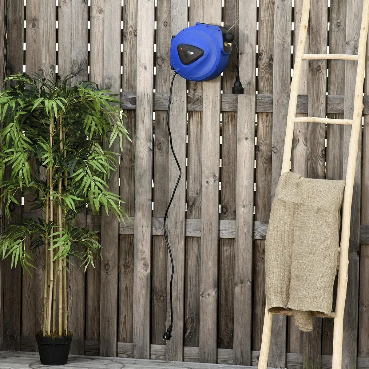 Kabeltrommel 10 m+1.3 m Leitung Automatik Kabelaufroller Outdoor Aufroll stromkabel drehbar Wandhalterung, PP, Gummi, Me - 0