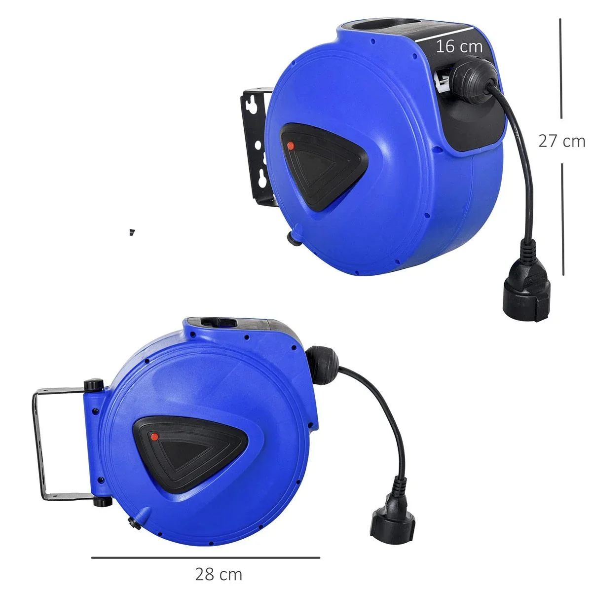 Kabeltrommel 10 m+1.3 m Leitung Automatik Kabelaufroller Outdoor Aufroll stromkabel drehbar Wandhalterung, PP, Gummi, Me - 3