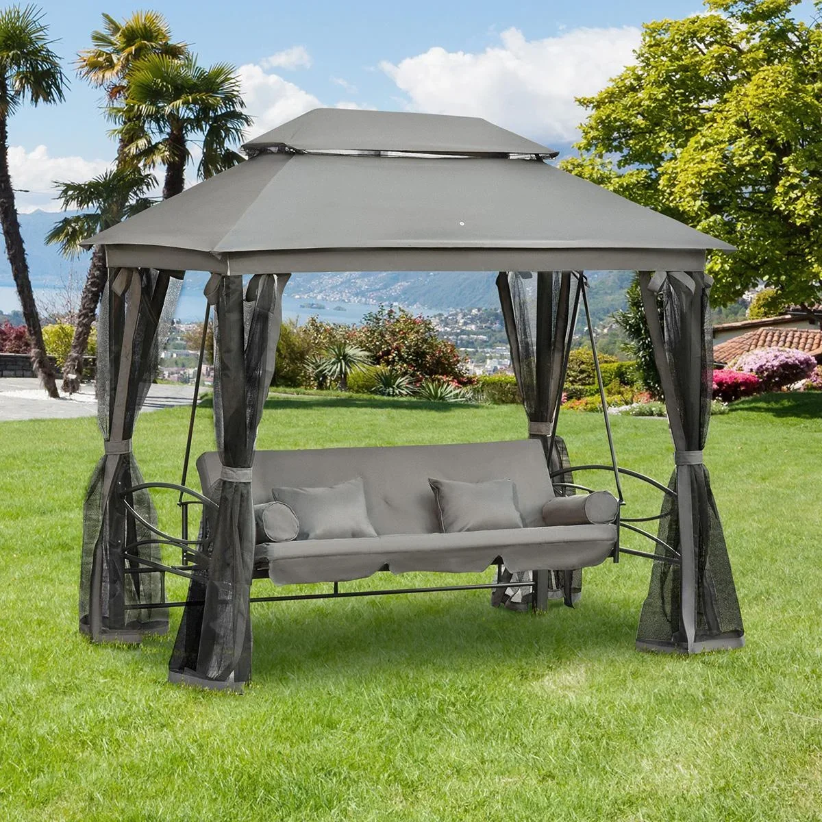 Hollywoodschaukel Gartenschaukel Schaukel mit Seitenwänden 3-Sitzer Dunkelgrau 256 x 172 x 248 cm - 1