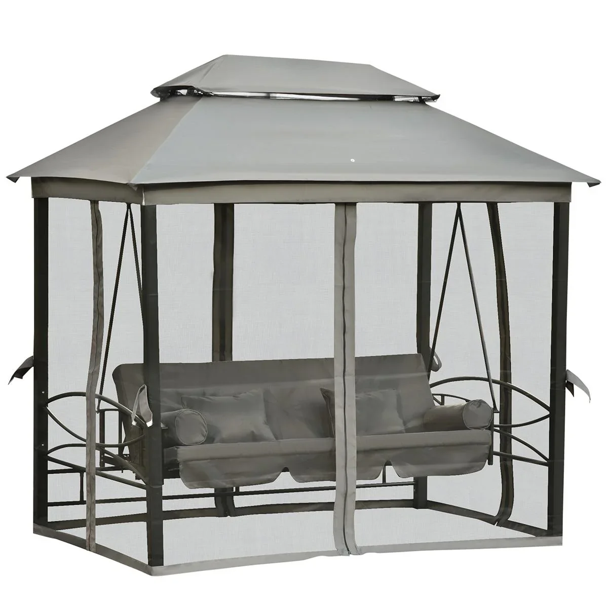 Hollywoodschaukel Gartenschaukel Schaukel mit Seitenwänden 3-Sitzer Dunkelgrau 256 x 172 x 248 cm - 2