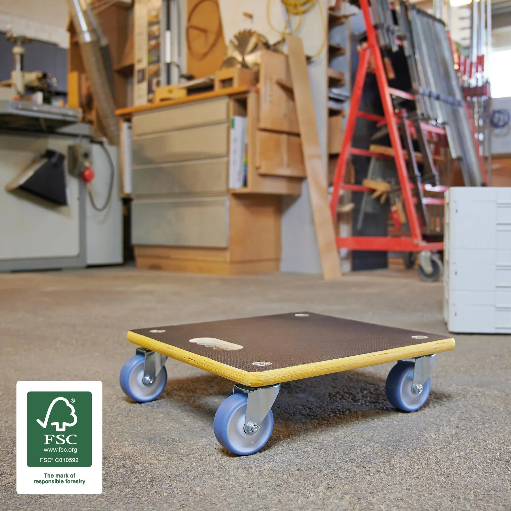 Transporthilfe MM 1340, 38 x 38 x 11 cm, harte Rollen Ø 100 mm, Rollenlager, Platte Maxigrip FSC®, Tragkraft 300 kg - 0