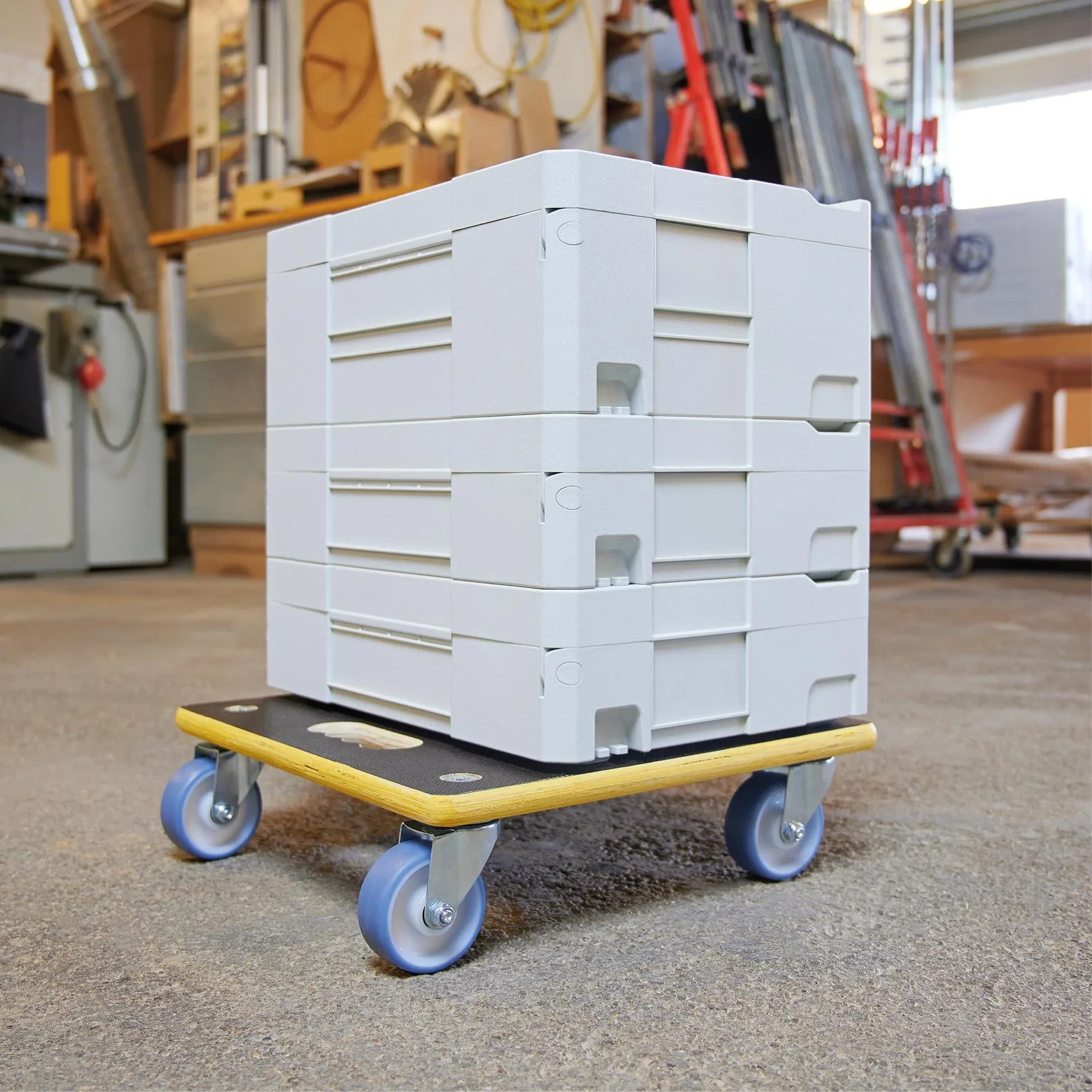 Transporthilfe MM 1340, 38 x 38 x 11 cm, harte Rollen Ø 100 mm, Rollenlager, Platte Maxigrip FSC®, Tragkraft 300 kg - 3
