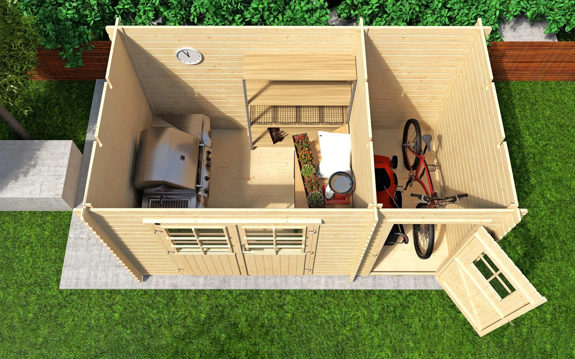 Gartenhaus 254 Gr.1, 394 x 246 x 222 cm Wandstärke 28 mm, Doppeltür, mit 2. Raum Einzeltür - 2