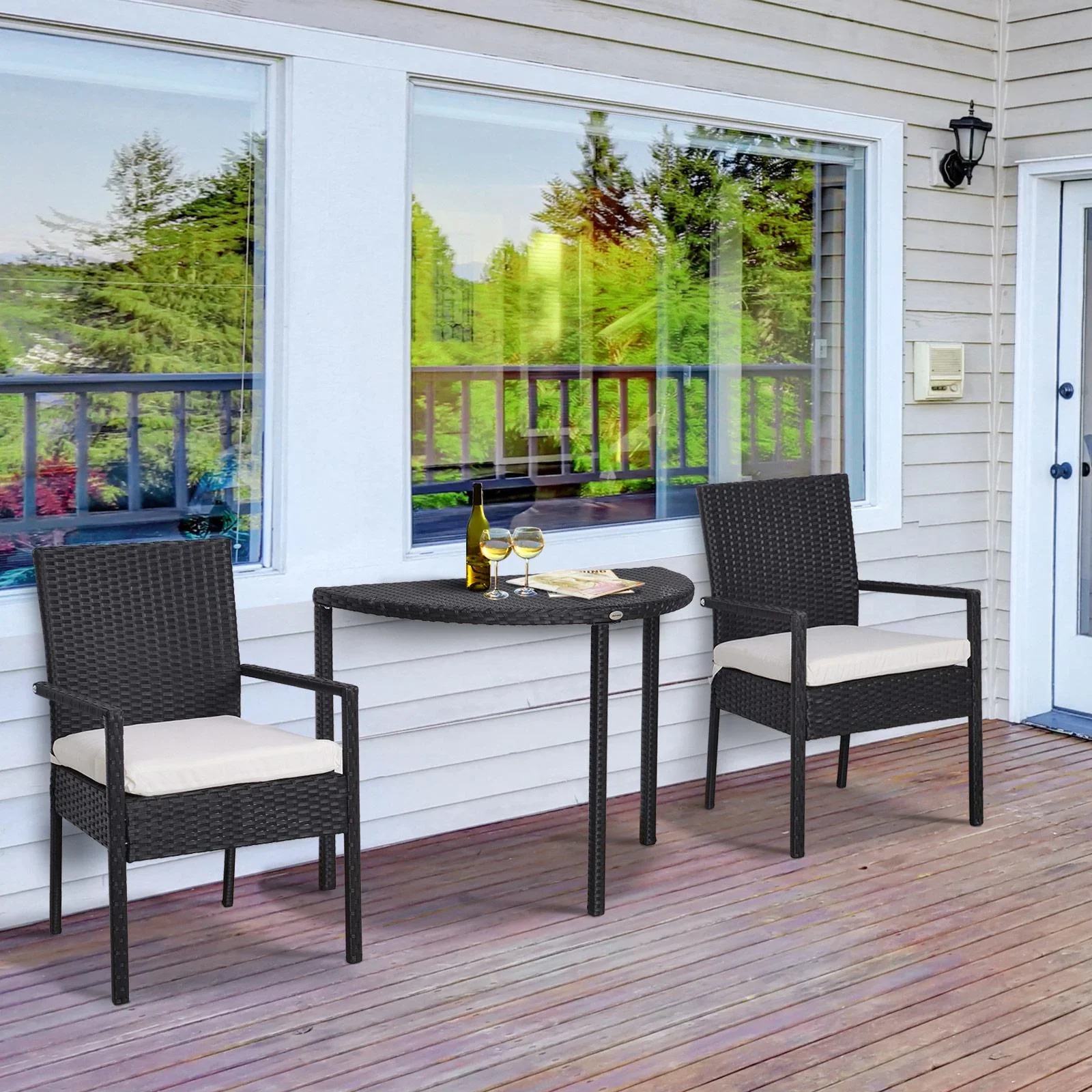 Gartensitzgruppe 3-tlg, Polyrattan Gartenset Rattanmöbel für Balkone Schwarz mit Sitzkissen - 4
