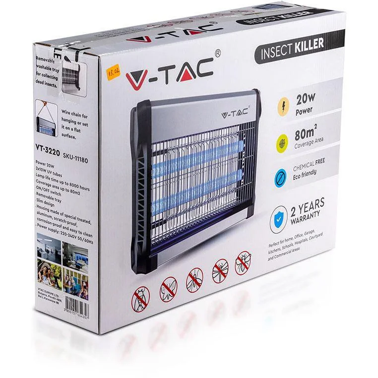 VT-3220 Insektenlampe - 2"10W - 80m Reichweite - UV-Licht - Grau - 10