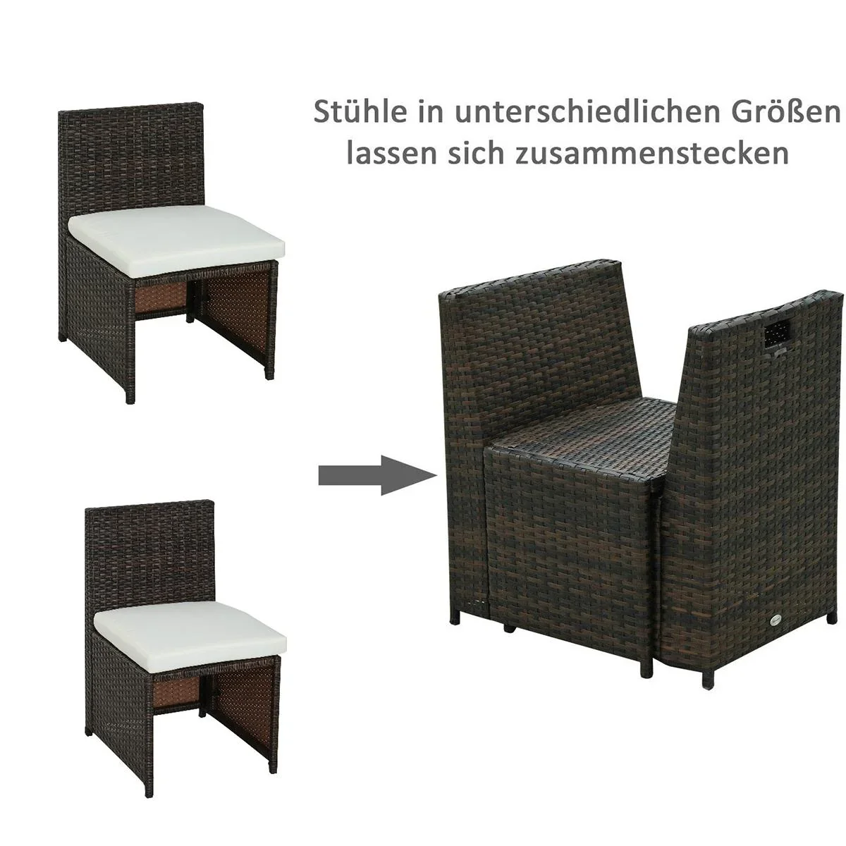 Polyrattan Garnitur als 5-teiliges Set braun/cremeweiß - 3