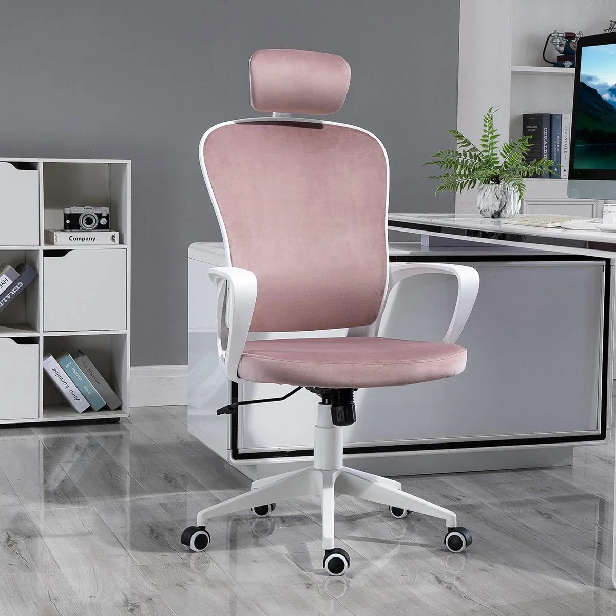 Bürostuhl ergonomisch - Samt Polyester - Rosa - 63 x 64 x 118-128 cm - 3