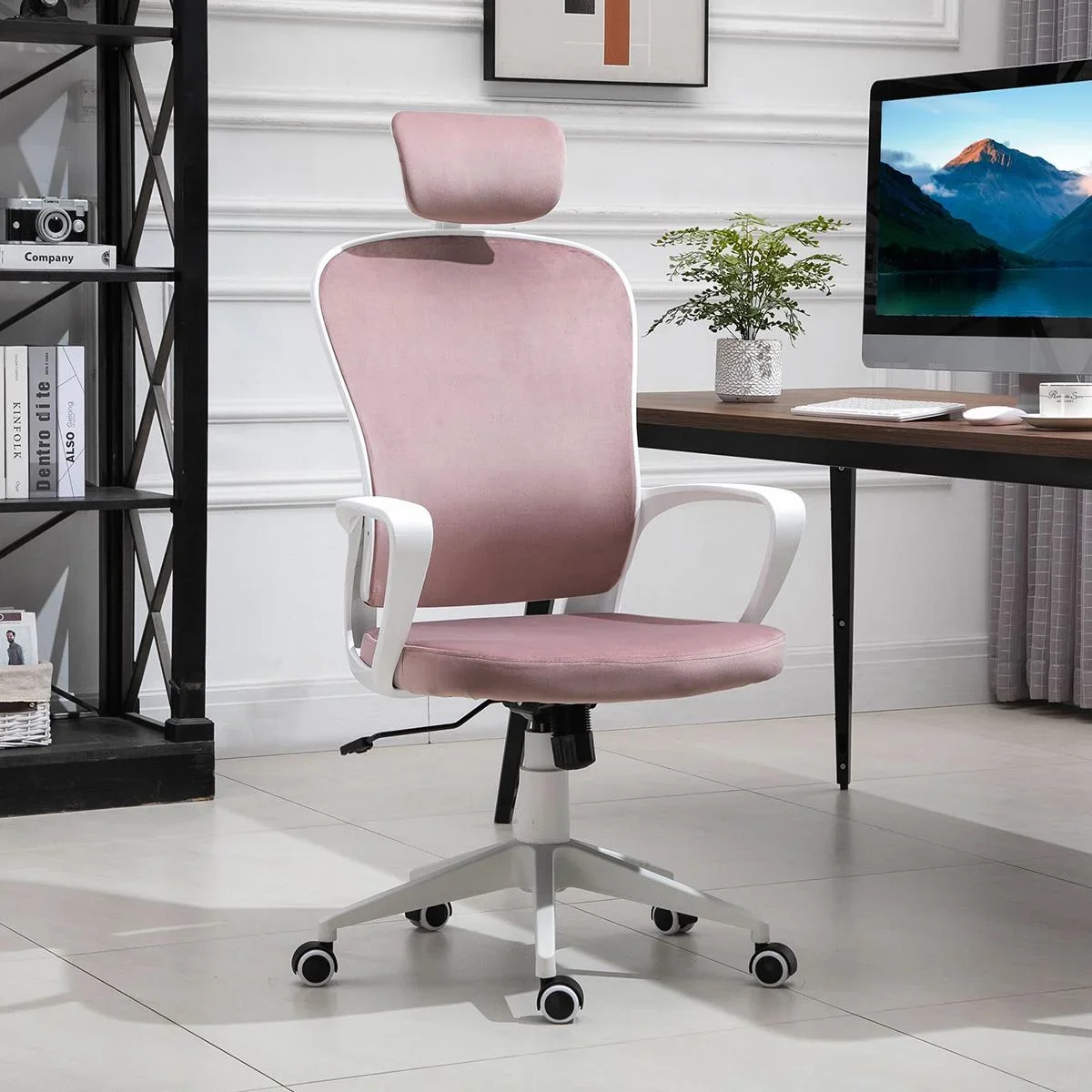 Bürostuhl ergonomisch - Samt Polyester - Rosa - 63 x 64 x 118-128 cm - 4