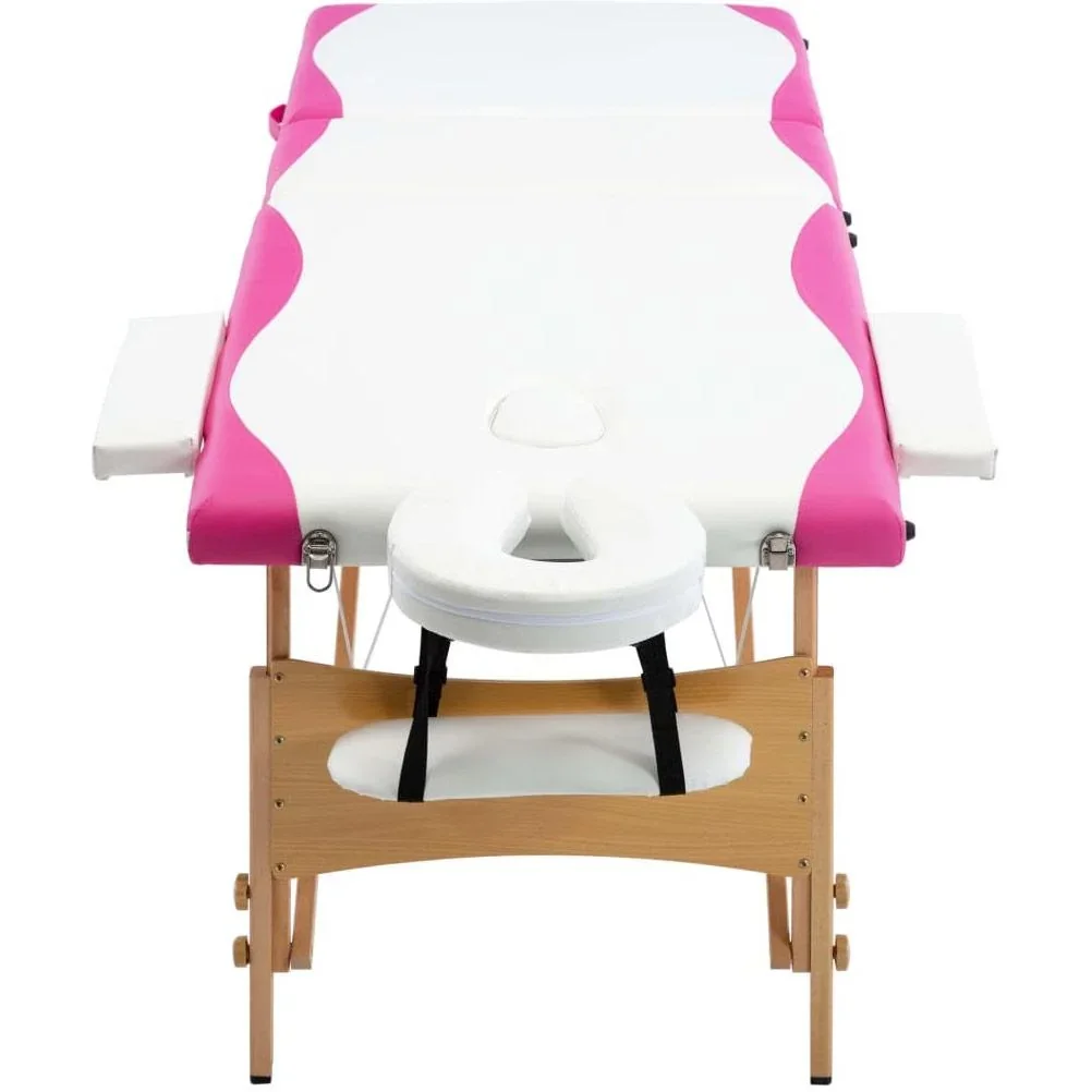 Klappbarer Massagetisch mit 3 Zonen Holz weiß und rosa - 3