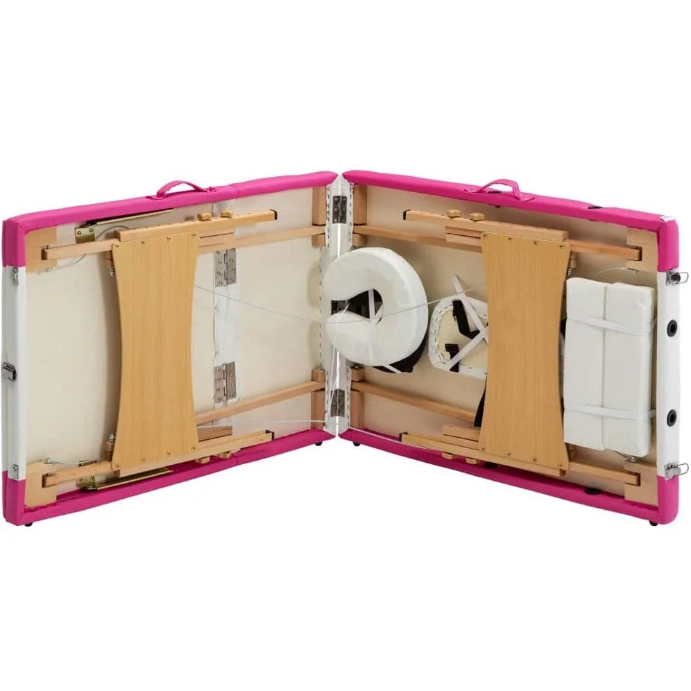Klappbarer Massagetisch mit 3 Zonen Holz weiß und rosa - 4