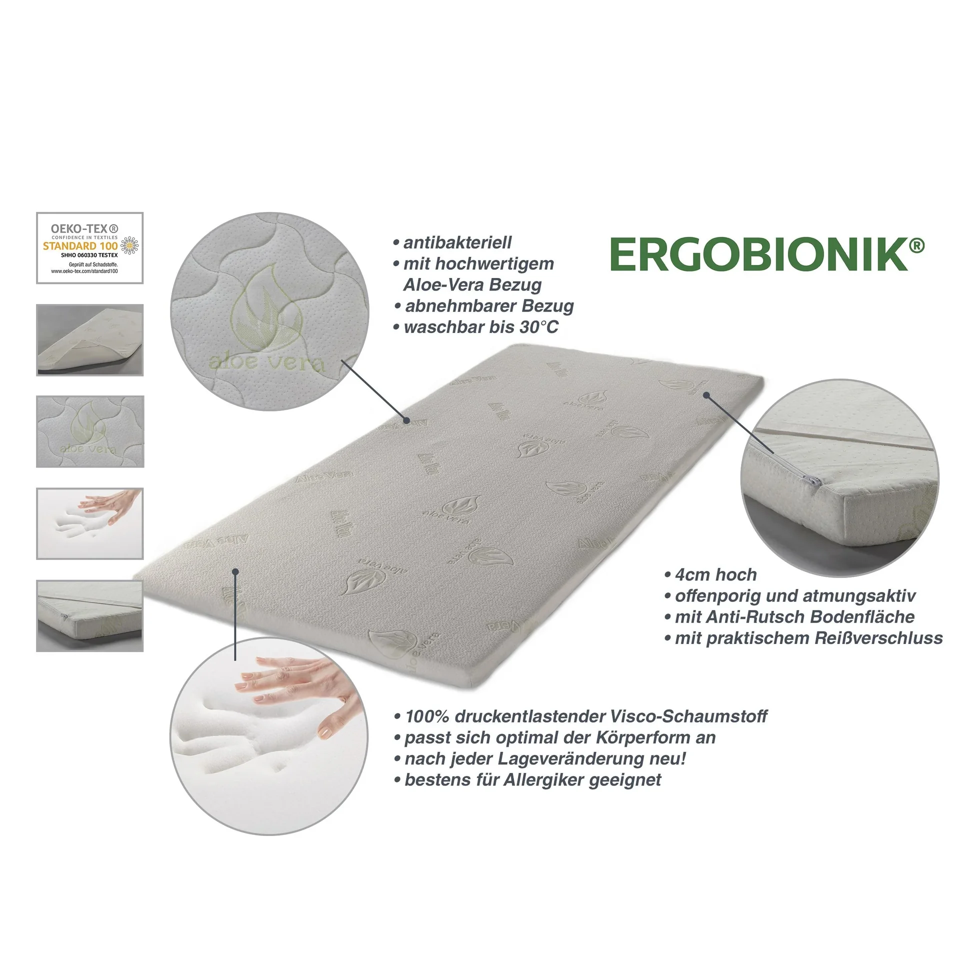 Memory Foam Kissen Aloe Vera, 80x40cm - 1