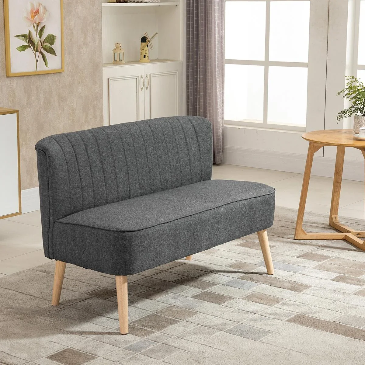 2-Sitzer Stoffsofa Polstersofa Sitzmöbel Loungesofa Holz Schaumstoff Dunkelgrau 117 x 56,5 x 77 cm - 0