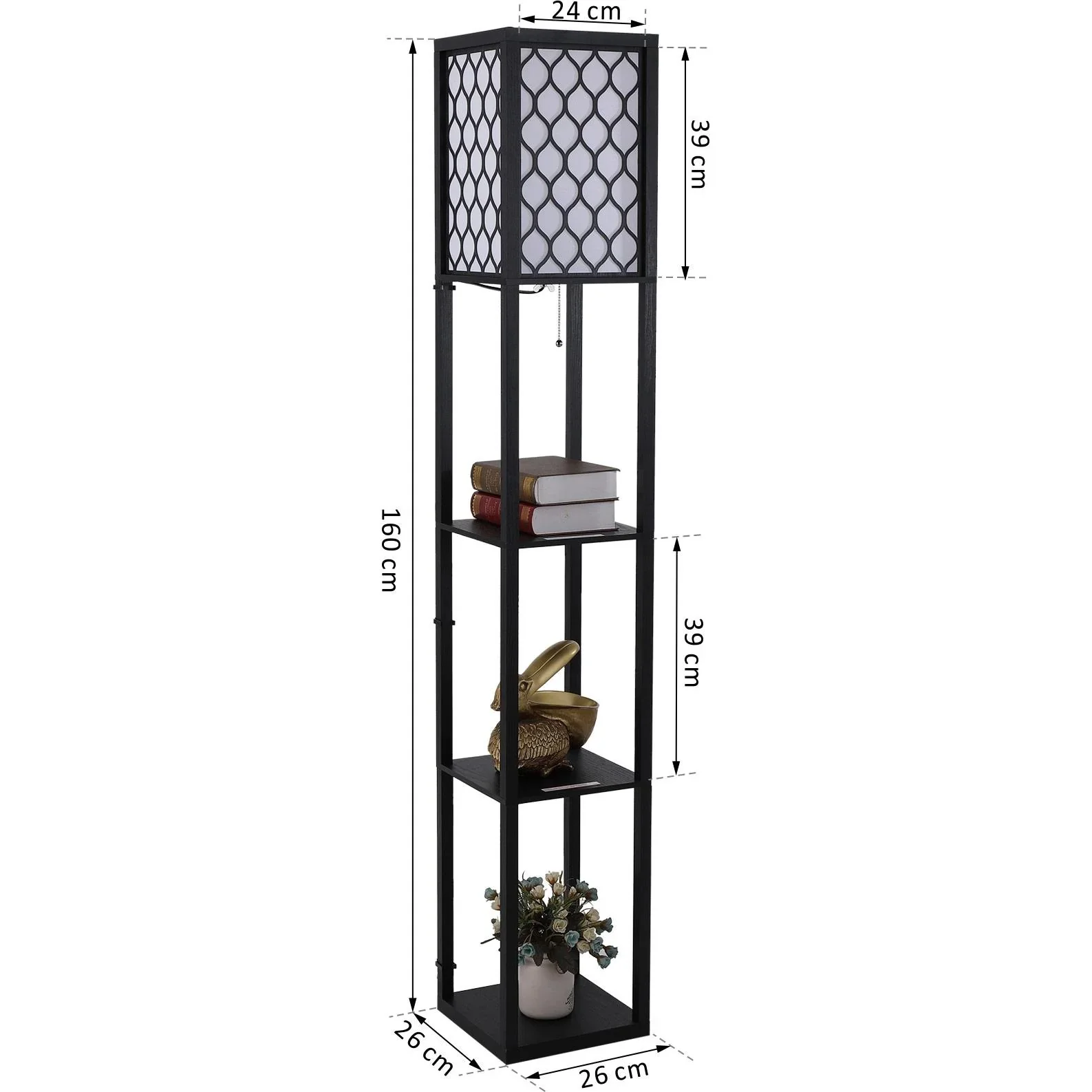 Stehleuchte Stehlampe mit Regalen Innenbeleuchte E27 bis 40W Holz Schwarz 26 x 26 x 160 cm - 0