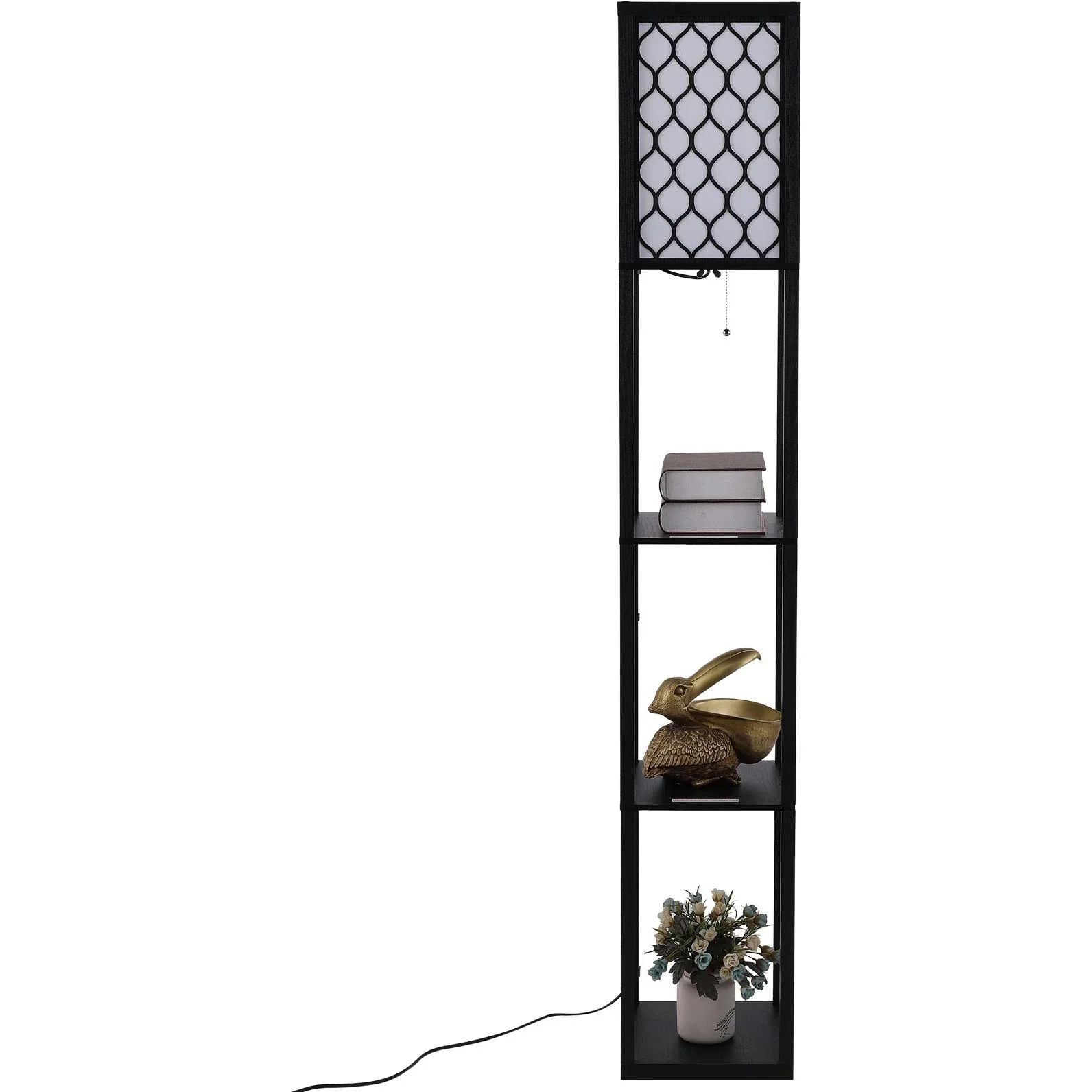 Stehleuchte Stehlampe mit Regalen Innenbeleuchte E27 bis 40W Holz Schwarz 26 x 26 x 160 cm - 4