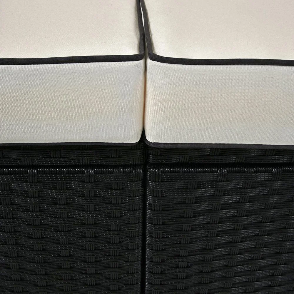 Polyrattan Sofa - Schwarz-Creme - 210x70x70cm - Mit Sonnendach - 1