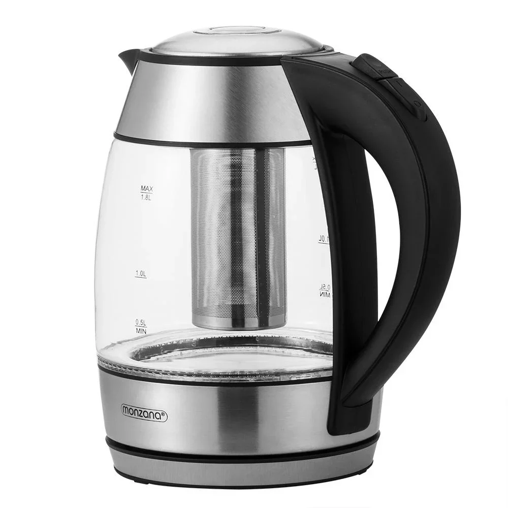 Wasserkocher silber/schwarzes Glas 1,8L inkl. Teesieb - 3