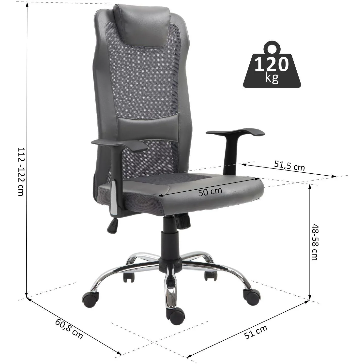 Bürostuhl höhenverstellbar Chefsessel Schreibtischstuhl Gaming Stuhl ergonomisch PU grau - 0