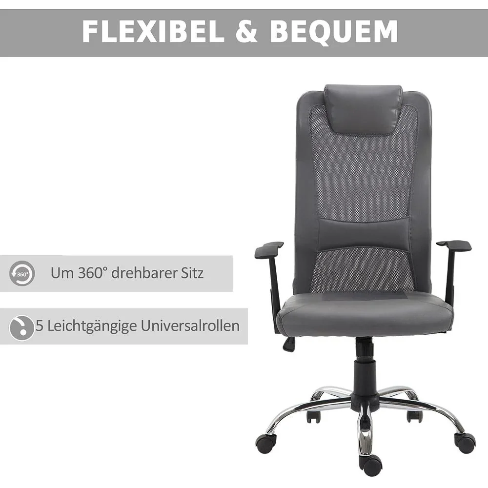 Bürostuhl höhenverstellbar Chefsessel Schreibtischstuhl Gaming Stuhl ergonomisch PU grau - 2