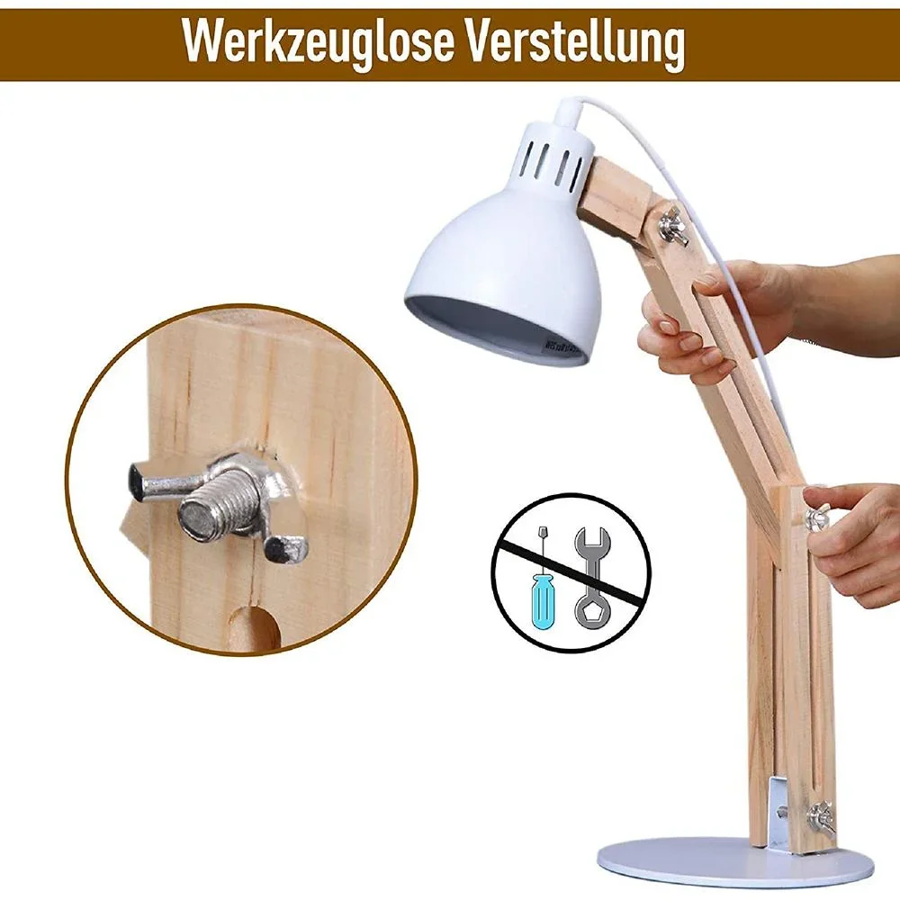 Tischleuchte Schreibtischlampe verstellbar Leselampe Büro Metall + Holz weiß 26 x 15 x 41 cm - 2