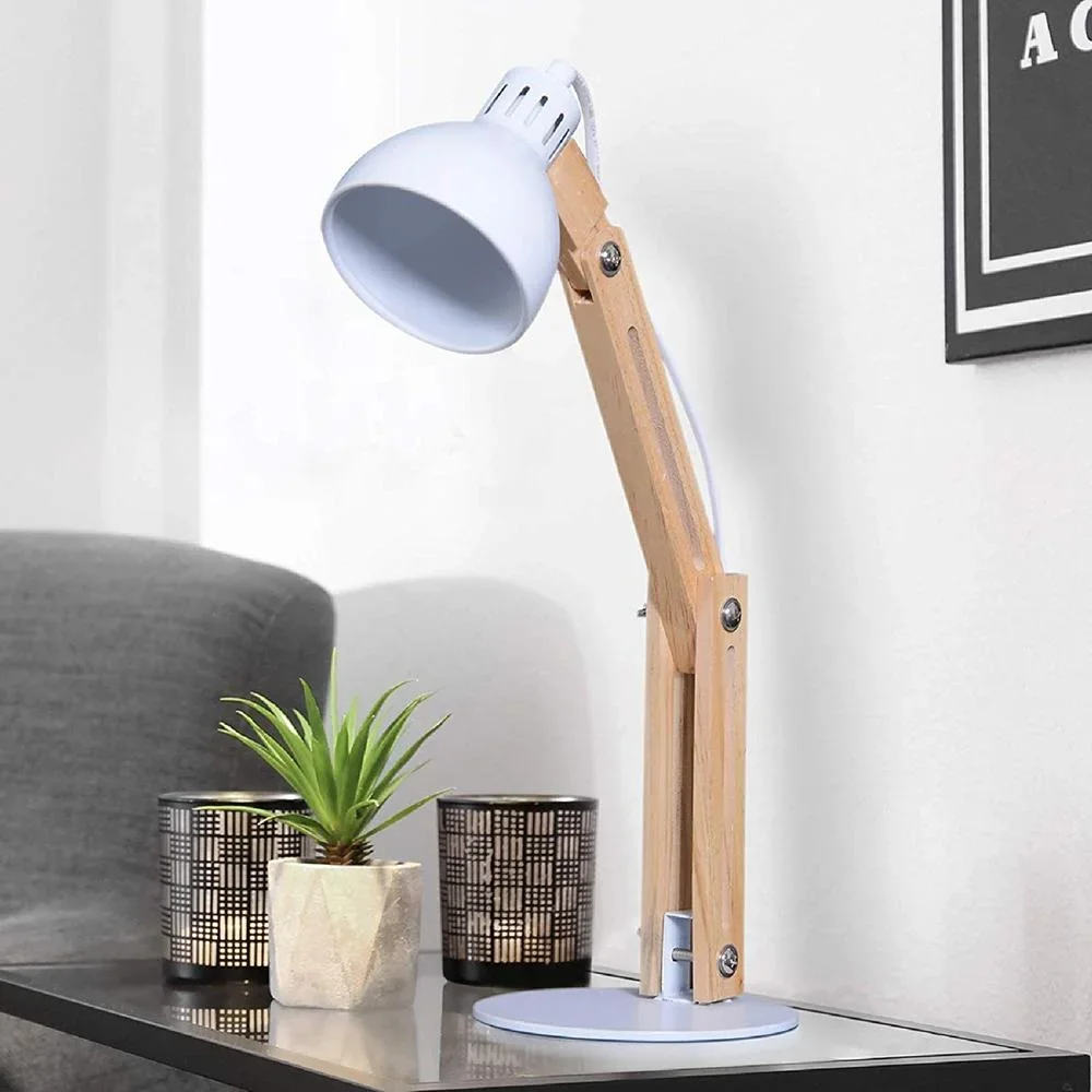 Tischleuchte Schreibtischlampe verstellbar Leselampe Büro Metall + Holz weiß 26 x 15 x 41 cm - 3