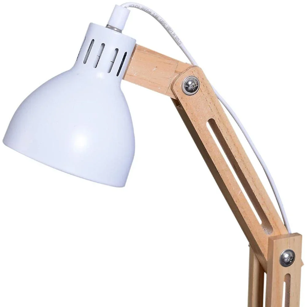 Tischleuchte Schreibtischlampe verstellbar Leselampe Büro Metall + Holz weiß 26 x 15 x 41 cm - 4