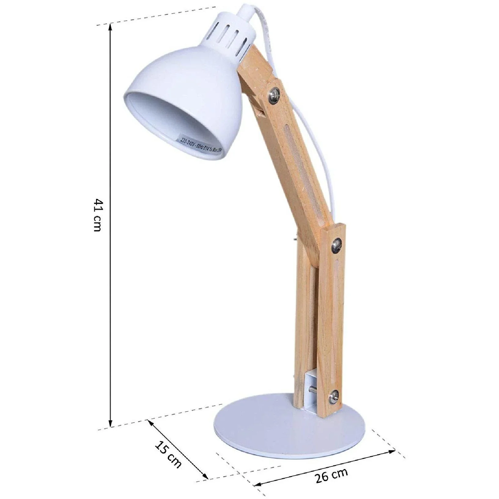 Tischleuchte Schreibtischlampe verstellbar Leselampe Büro Metall + Holz weiß 26 x 15 x 41 cm - 5